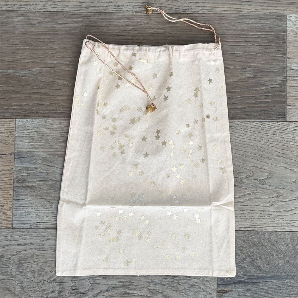 Free People Metallic Gold Stars, Drawstrings, & Bells Linen Satchel Bag 12”x16” - Picture 4 of 6